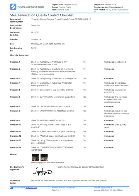 sheet metal quality checklist